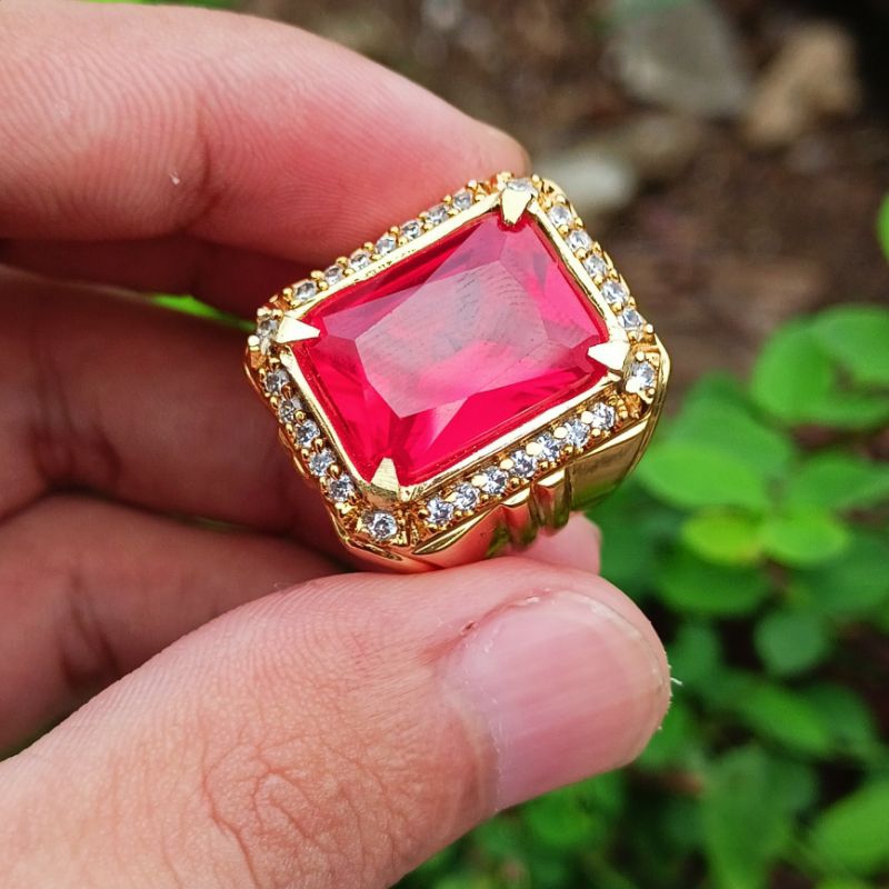 Cincin Batu Merah Siam Bangkok Cutting Kotak