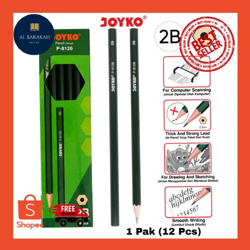 

1 Pak (12 Pcs) !!! Pensil Pencil Joyko P-8126 2B 1 Box 12 Pcs