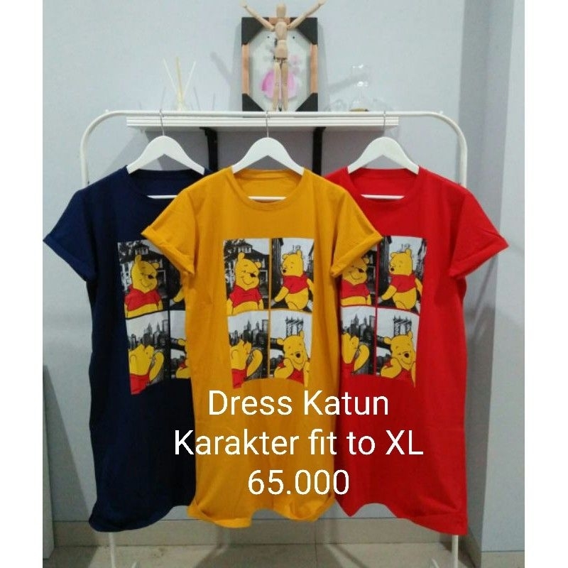 Baju Kaos Daster Dress Jumbo Atasan Baju Kaos Wanita premium lucu karakter kartun kekinian|Dress Cas