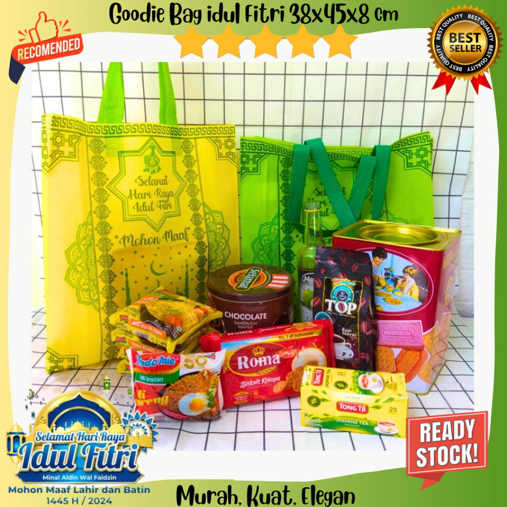 

goodie bag idul fitri jumbo tas tenteng lebaran 38x45x8cm sablon halus untuk bingkisan zakat parsel hantaran sembako kue kering