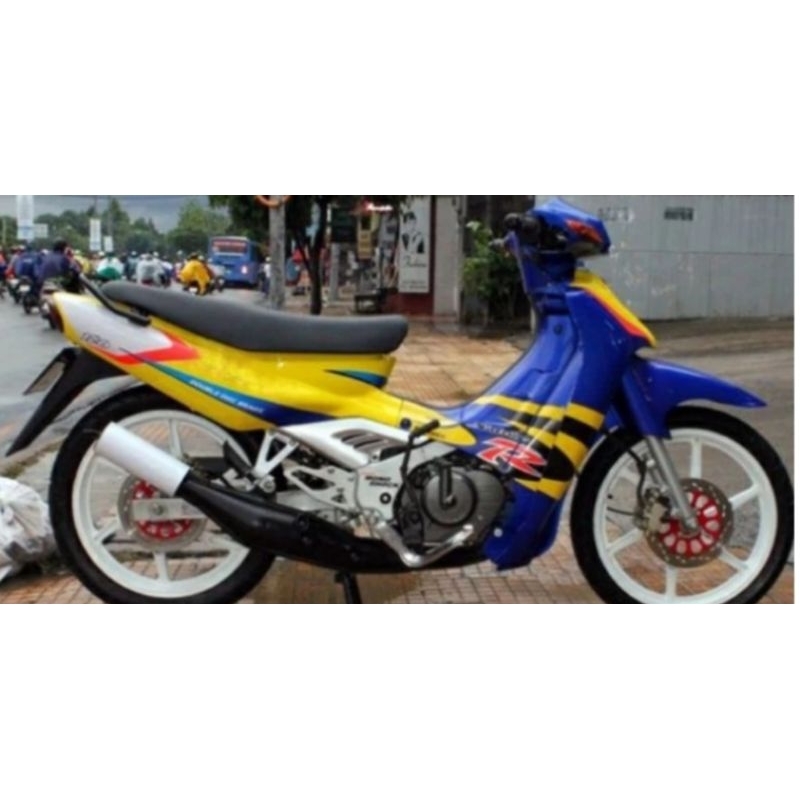 Striping sticker satria 2tak lumba biru kuning
