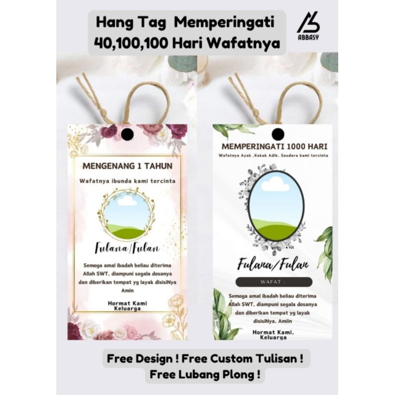 Hang tag kartu ucapan Tahlil, memperingati 40hari, 100hari, dsb