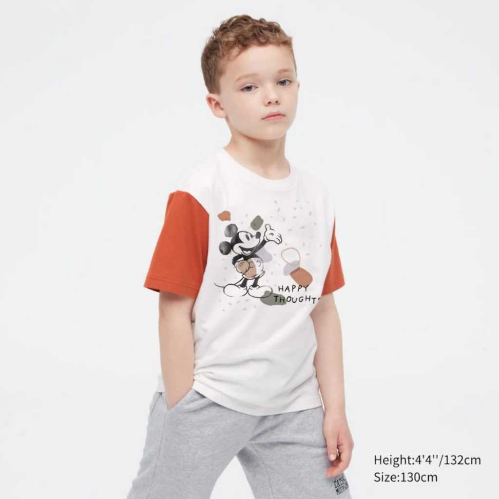 Kaos Anak Raglan Putih Orange Motif Mickey Mouse 8-9th