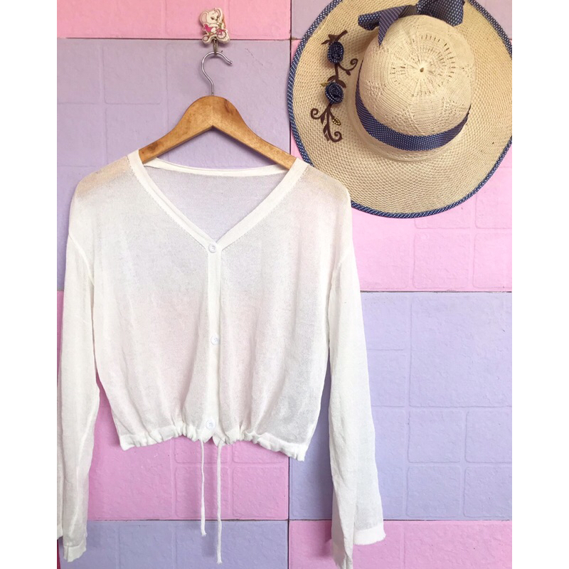 Sweater / Cardigan Rajut Warna Putih Nerawang