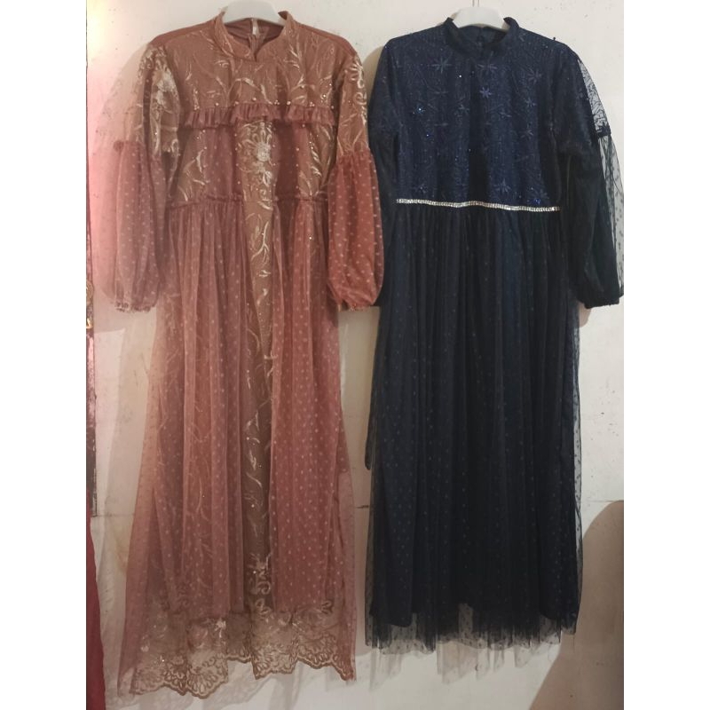 Gamis Pesta Tile Glitter Mutiara.