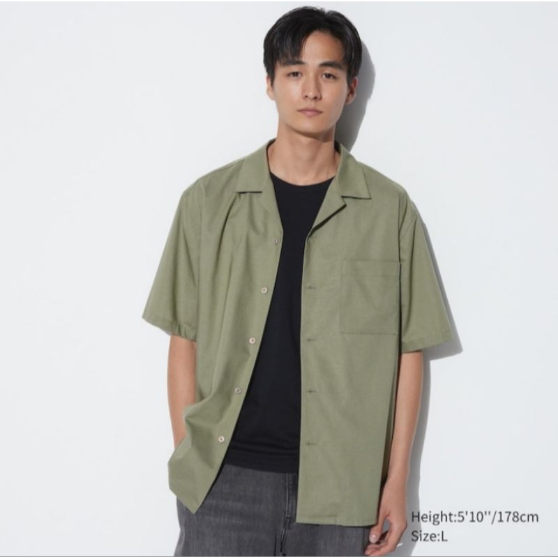 Kemeja Katun Modal Kerah Terbuka Men Uniqlo