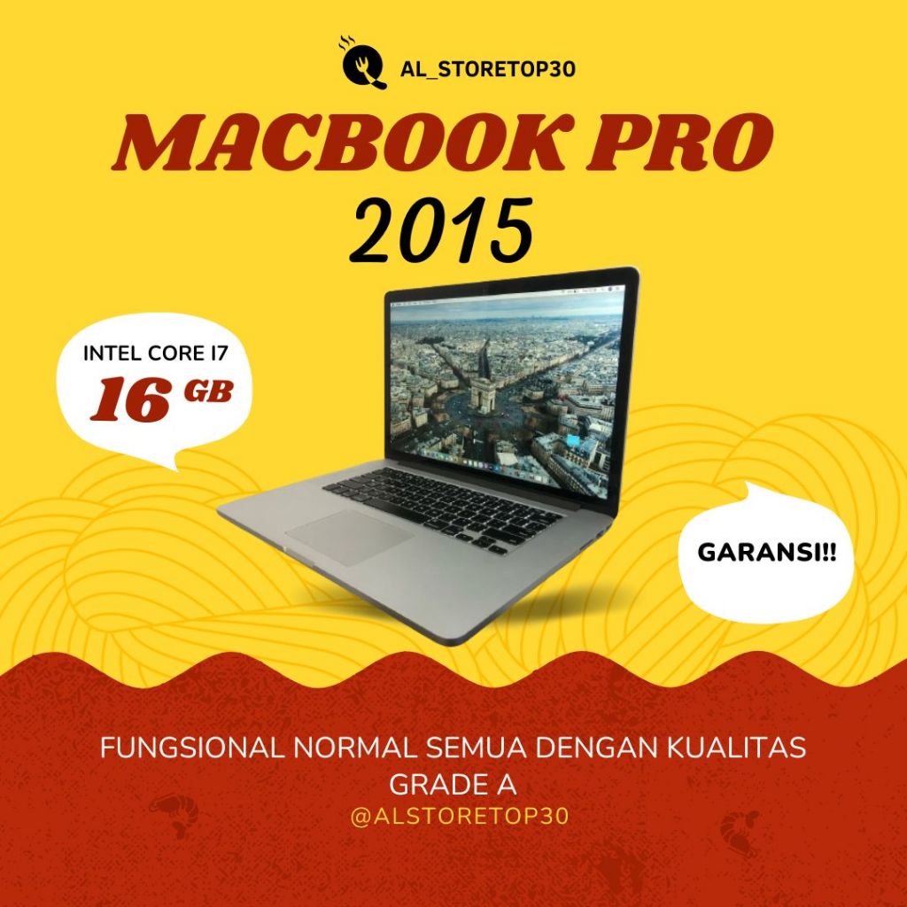 macbook pro 2015 RAM 16 GB SSD 128 GB intel core i7 15 inch