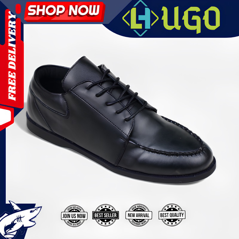 HUGO Sepatu Formal Pria Casual Resmi Formal Pantofel Hitam Trendy Kerja Original SMUTH0987