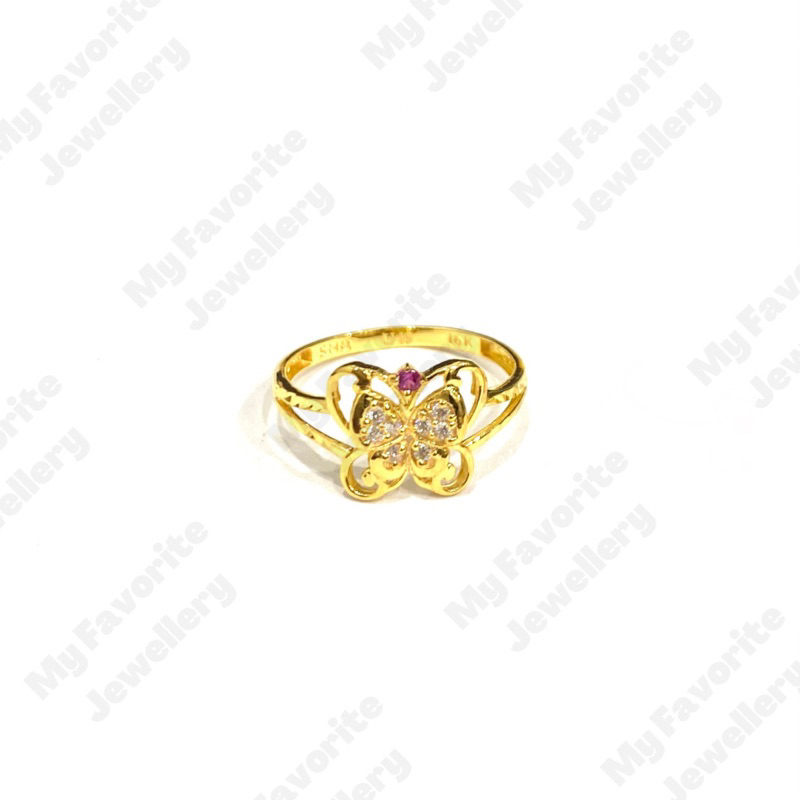 Cincin Kupu-kupu Permata Uk15.5 Emas Asli Kadar 700