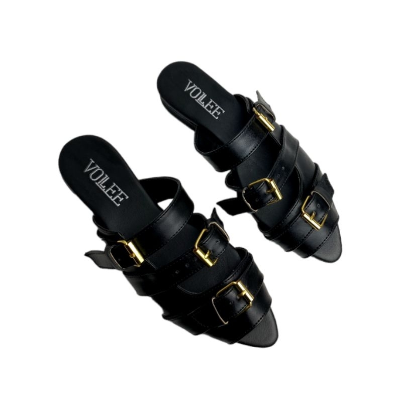 Volleecomp - Sandal Flat Jolie Black Mules Wanita