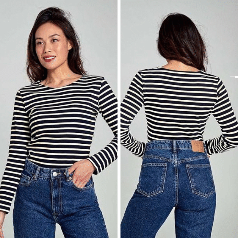 Sweater Cewek Kekinian Uniqlo Striped Long Sleeved T-Shirt Wanita