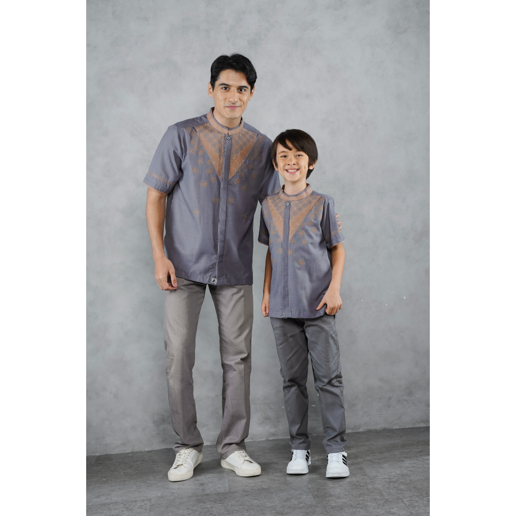 BAJU KOKO ALACHWAN OSAMA GREY MIX BROWN CARAMEL / ABU, COKLAT CARAMEL COUPLE AYAH ANAK ADA SIZE JUMB