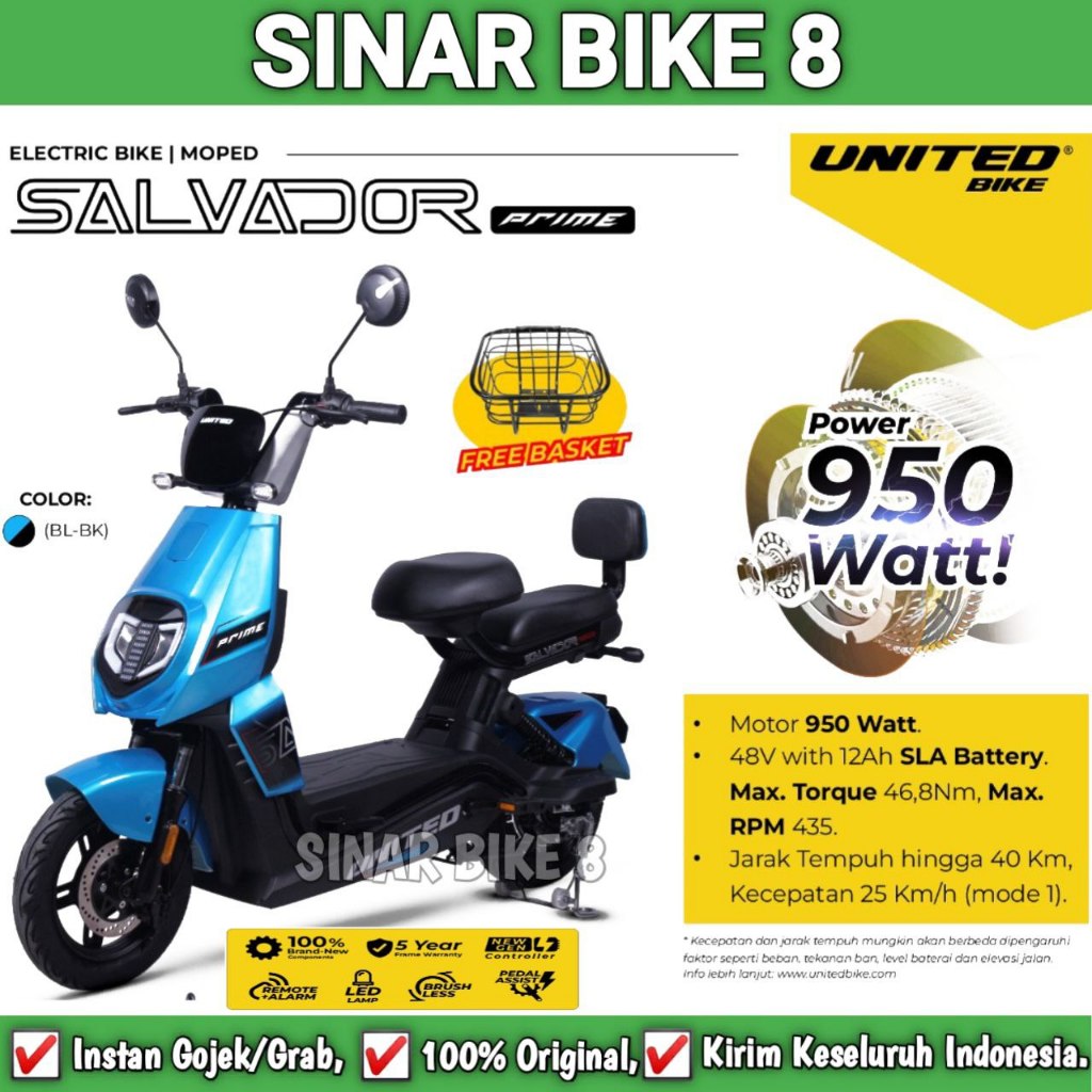 Sepeda Listrik Electric E Bike  UNITED SALVADOR PRIME Terbaru