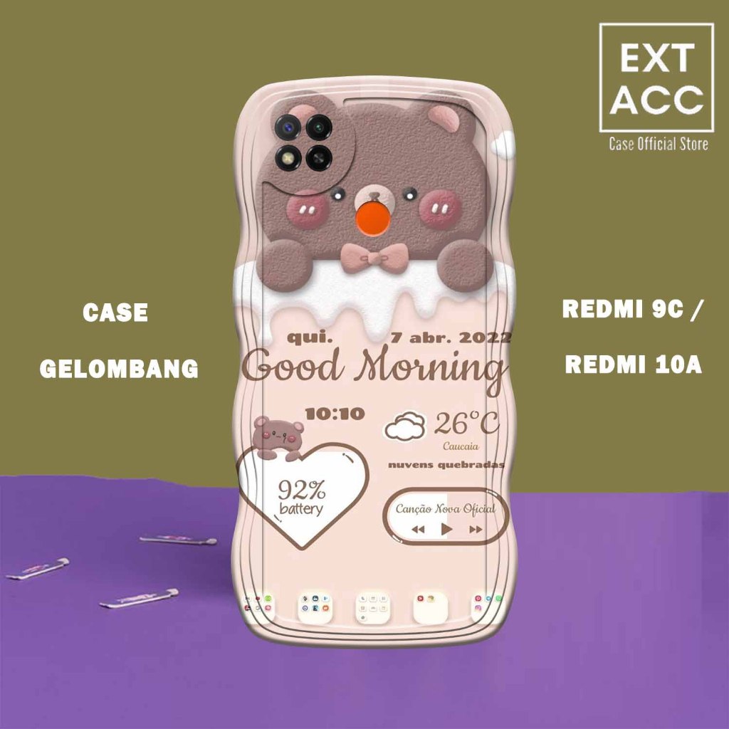 Soft Case GELOMBANG Hp Redmi 9C  -Redmi 10A - Case Pro Camera - Fashion Case Motif Bear - Casing & S