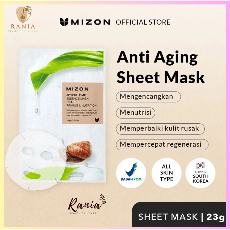 [Bpom] Mizon Sheet Mask Korea 23Gram - Snail Essence Masker Wajah Korea Mengencangkan Kulit Wajah Or