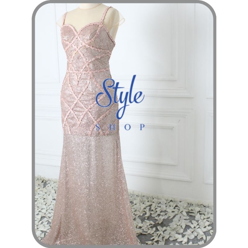 Gaun pesta /evening gown/longdress/ Rose Gold gliter  9210