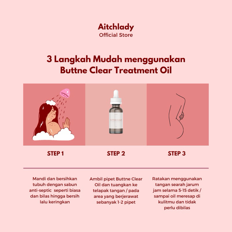 Aitchlady Buttne Clear Treatment Oil Menyembuhkan dan menghilangkan bruntusan jerawat bokong pantat