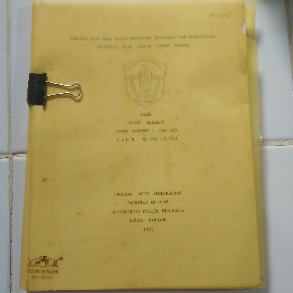 PERANAN BATU BARA DALAM MENUNJANG EFESIENSI DAN EFEKTIVITAS PRODUKSI PADA PABRIK SEMEN TONASA