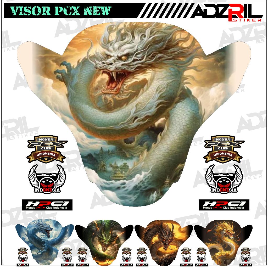 Stiker visor Winshield HONDA PCX 160 NEW  GAMBAR NAGA (032) / stiker  Winshield  NAGA HIJAU/stiker  