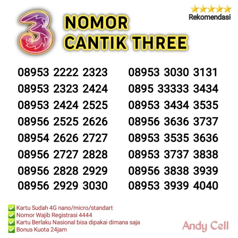 nomor cantik tri/nomor cantik three seri abab cdcd