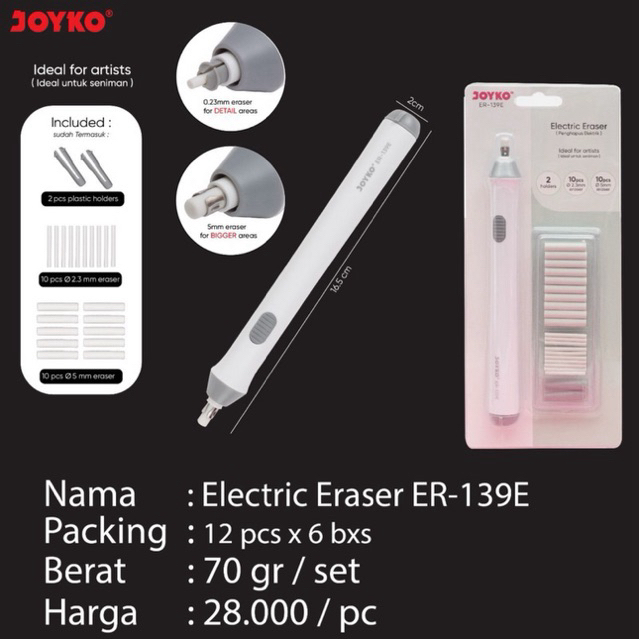 

( 1 set ) Electric Eraser Joyko ER-139E Penghapus Elektrik isi komplit sesuai Foto