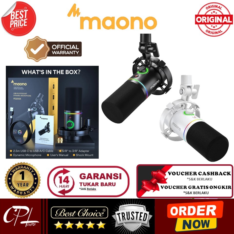 MAONO PD200X RGB Dynamic Microphone USB XLR Dual Mode Mikrofon Gaming Podcast Live Streaming dan Rec