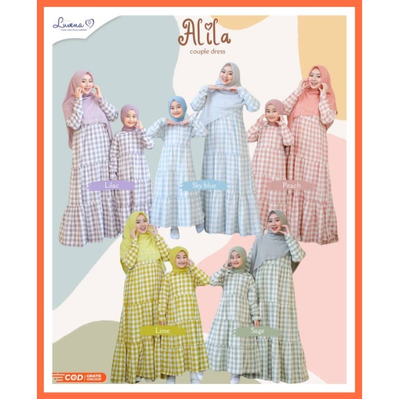 Gamis Couple Ibu dan Anak Katun Premium Alila Couple Dress by Luvena Motif Kotak-Kotak