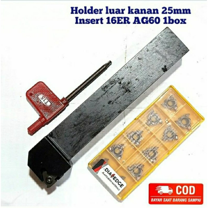 holder drat luar kanan 25mm SER 2525K16 set insert drat luar 16ER AG60holder drat luar kanan 25mm SE