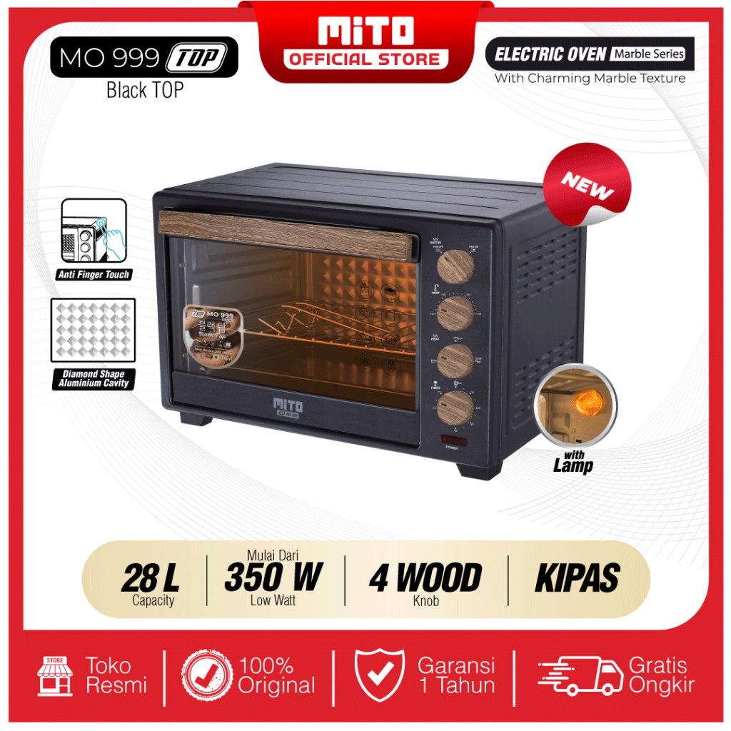 Mito MO999 Oven Listrik 28L Silver dengan Teknologi Diamond Shape Aluminium Cavity