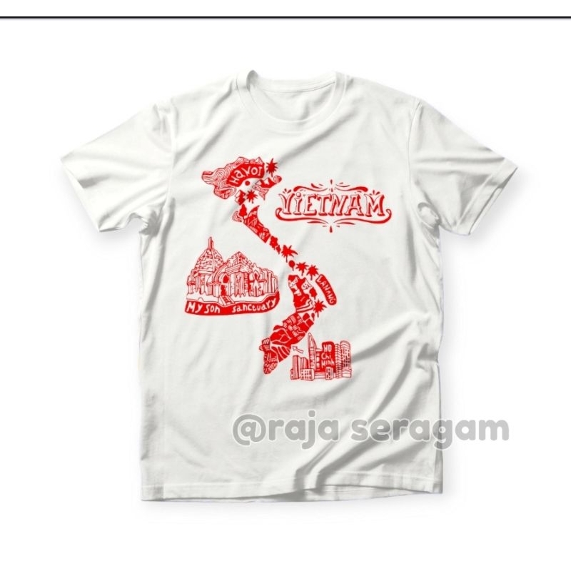 kaos Oleh oleh VIETNAM moTIF PETA red HANOI / BAJU SOUVENIR negara Vietnam nguyen