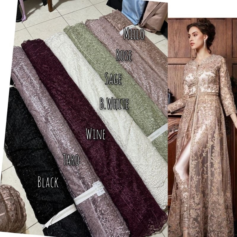 Tile akar non mutiara kebaya gold. Brokat tile murah. tile terbaru. toko kain. bakal baju