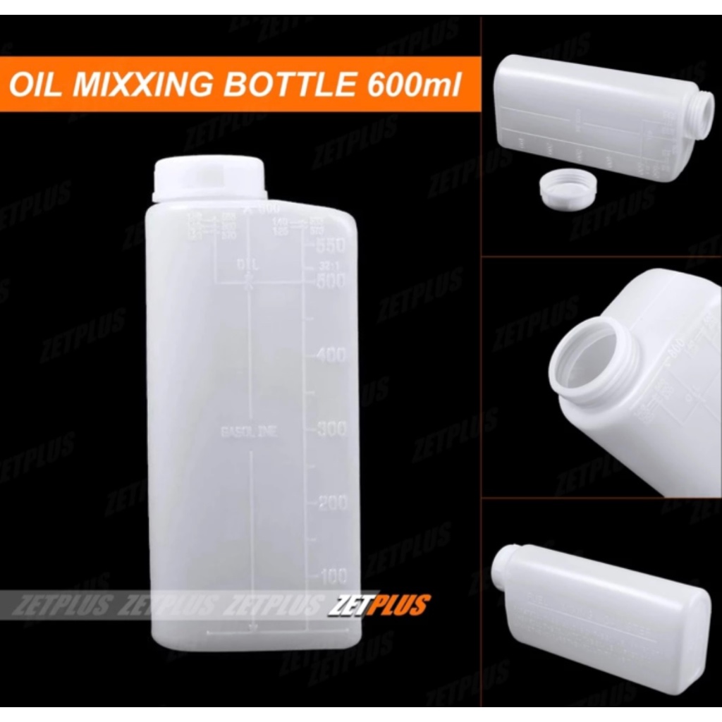 BOTOL MIX OLI SAMPING 2 TAK (600ml) /Tempat bensin campur/wadah takaran mini motor 49-50cc/universal