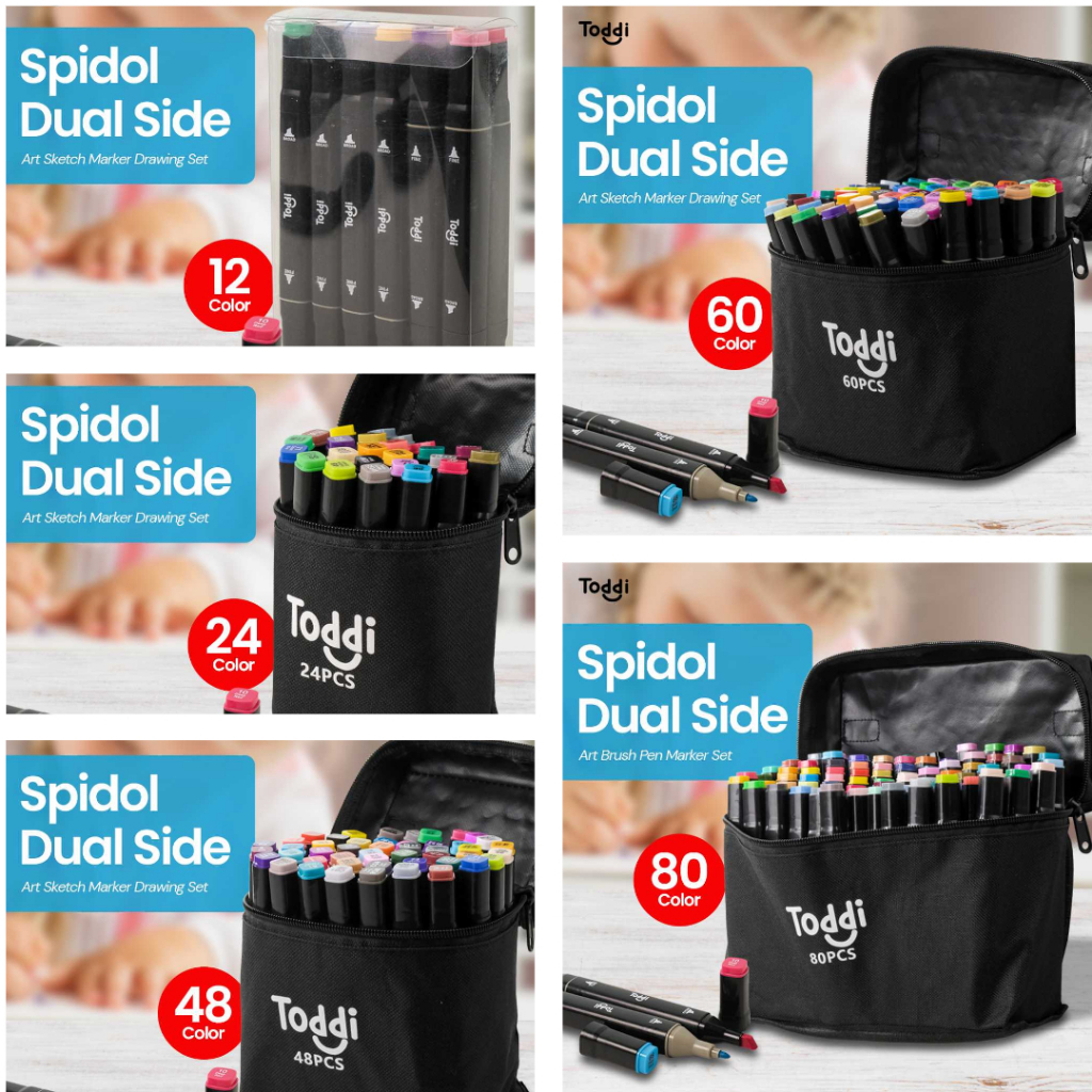 

Spidol Dual Side Fine Art Brush Art Marker Set 12/24/48/60/80 Colors - CY-006