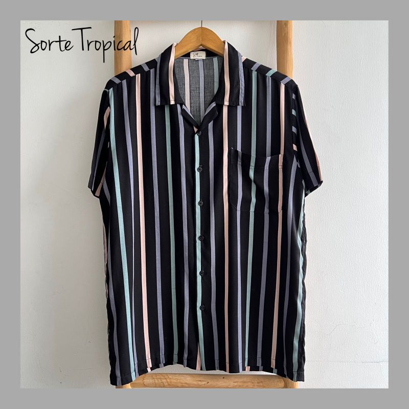 Baju kemeja Hawaiian pantai shirt jumbo kasual rayon premium pria wanita size XS-6XL stripe santai