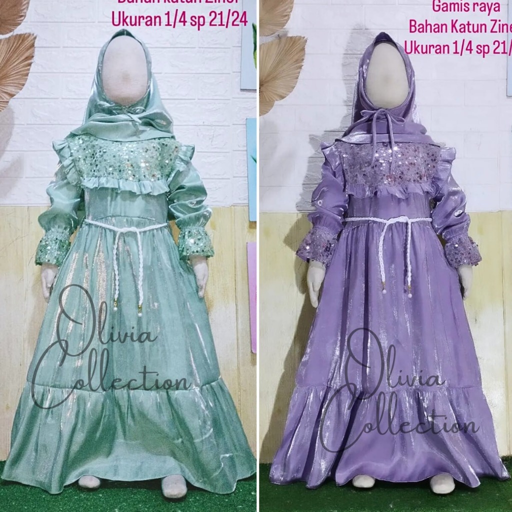 Baju dress gamis pesta mewah cantik anak umur 3 - 11 tahun bahan katun shimmer silk premium mengkila