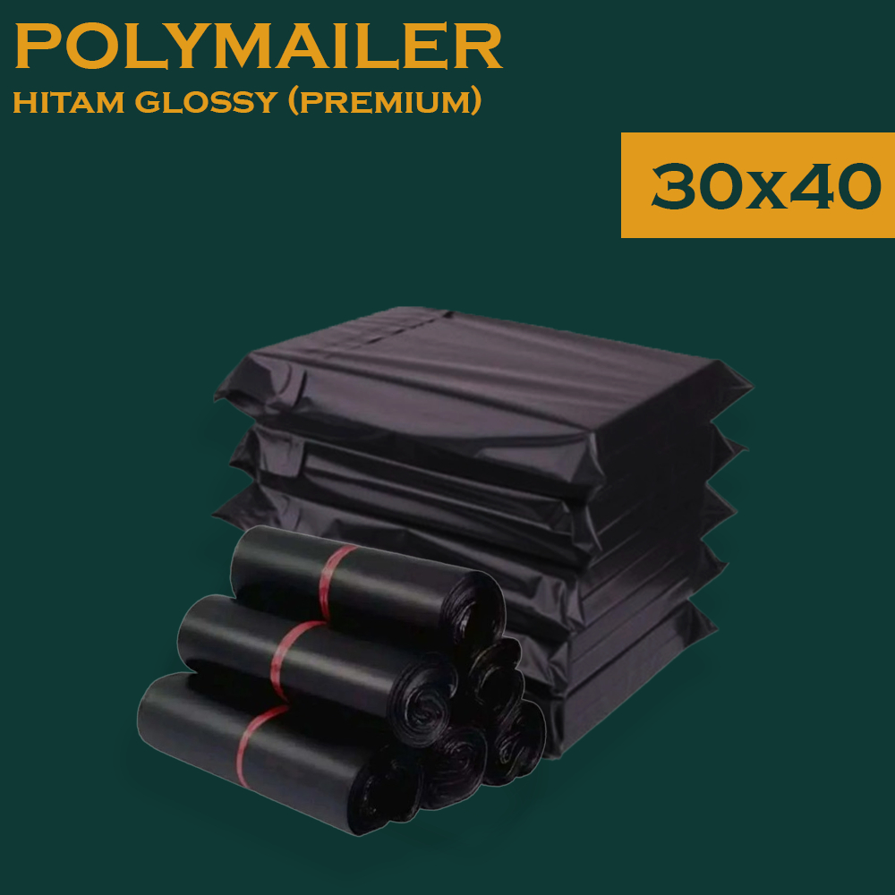 

Polymailer Hitam Glossy Premium (30x40) Isi 100 Pcs - Polymailer Perekat/Lem