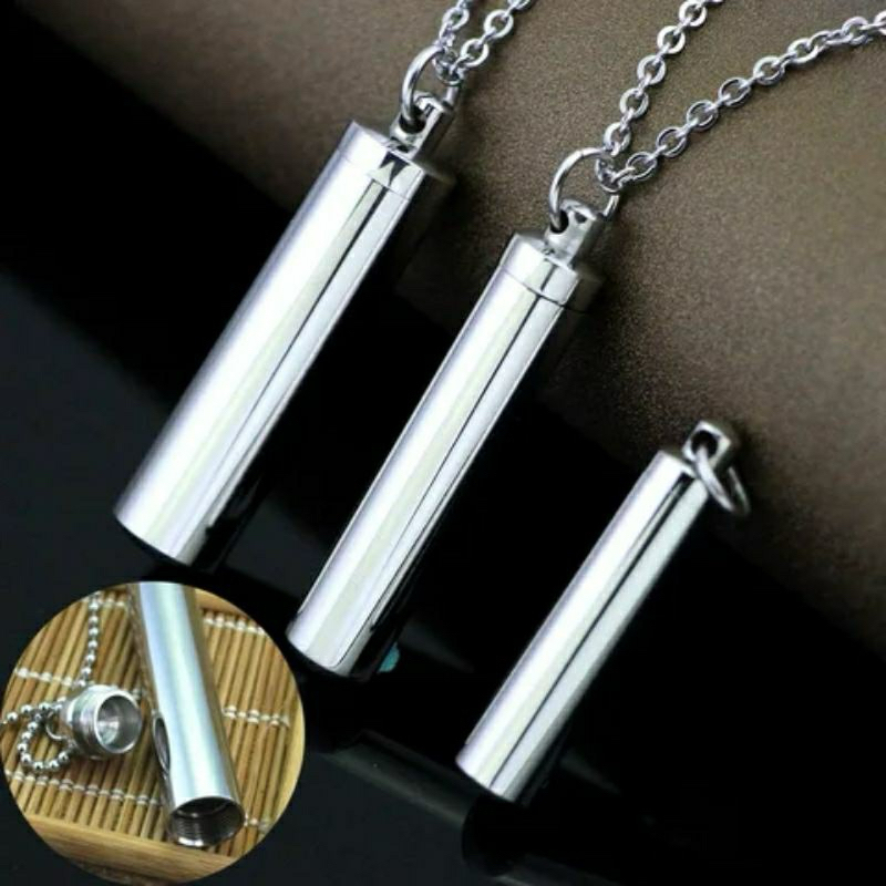 Kalung titanium liontin tabung pria wanita anti karat terbaru