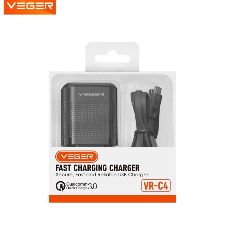 yf Charger VEGER VRC4 Qualcomm QUICK CHARGE 3 support fast charging ORIGINAL with cable micro usb  t