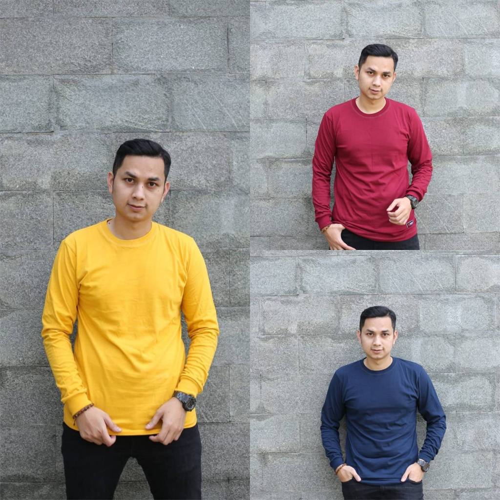 Kaos Lengan Panjang Polos Pria - Kaos Long Sleeve Polos Pria Bahan Cotton Combed 24s
