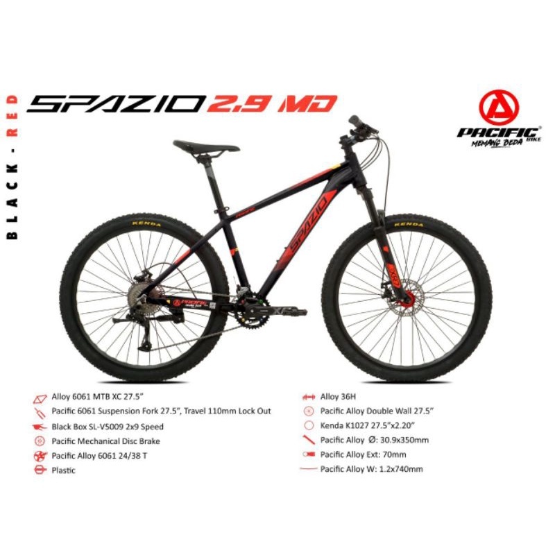 SEPEDA MTB 27,5 PACIFIC SPAZIO 2.9 MD ALLOY FORKLOCK SUSPENTION
