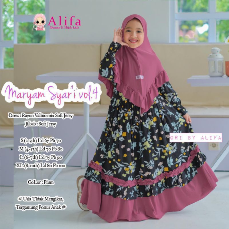 gamis anak perempuan Maryam syar'i # 4 bahan rayon valino by Alifa.
