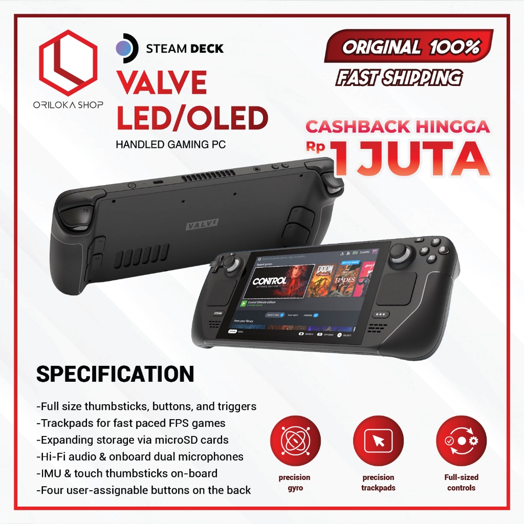 Steam Deck LCD - Konsol Game Portabel 7 Inci Hitam dengan Layar Sentuh