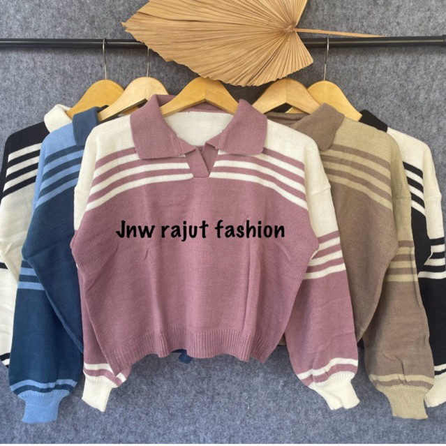 sweater rajut wanita crop blouse lengan balon