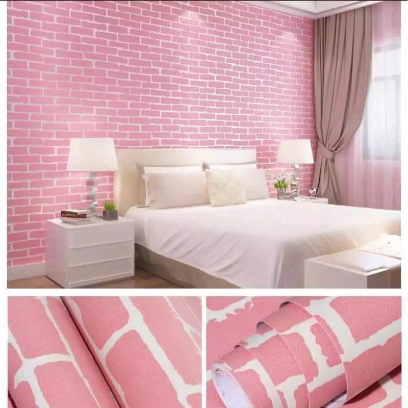 Wallpaper Dinding Ruang Tamu Wallpaper Dinding Bata Pink Wallpaper Aesthetic (BISA COD & INSTANT) Wa