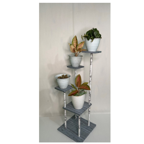 RAK POT BUNGA MINIMALIS TANAMAN SUSUN LANTAI TINGKAT 4 BESAR KOTAK ABU MARMER PUTIH