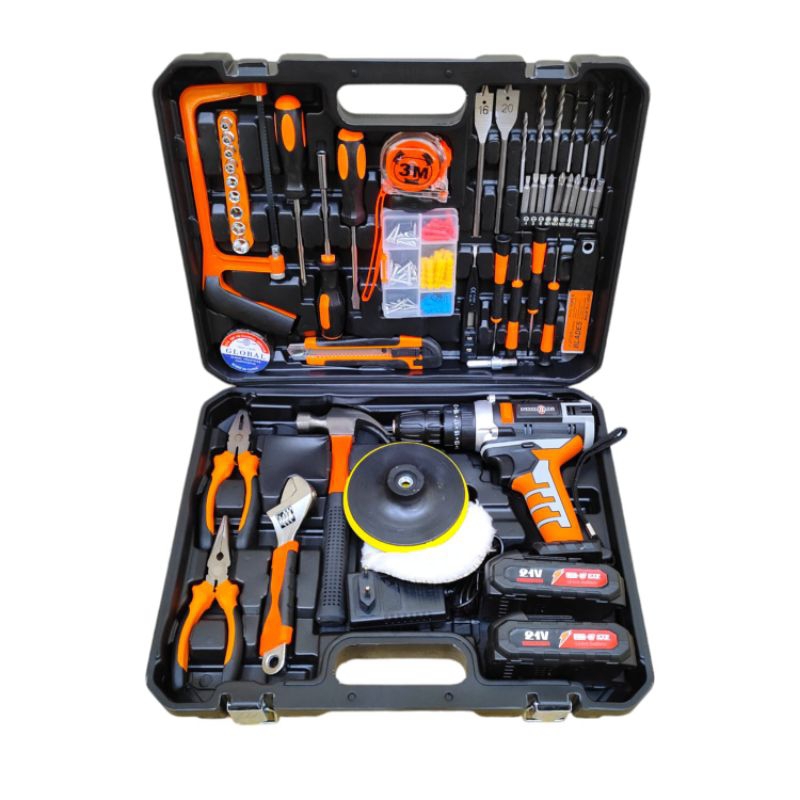 Bor Baterai Cordless 21V + Toolkit Set Lengkap SHINING Profesional Serbaguna