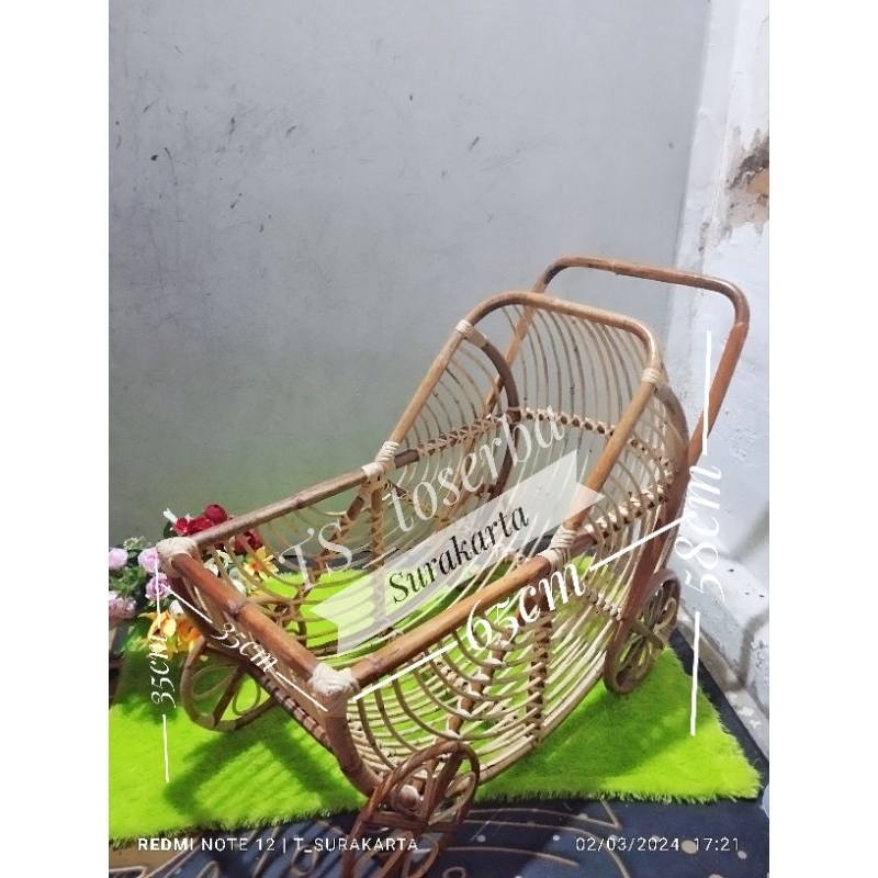 stroller rotan untuk dekorasi aqiqah bayi / kereta bayi rotan dekorasi