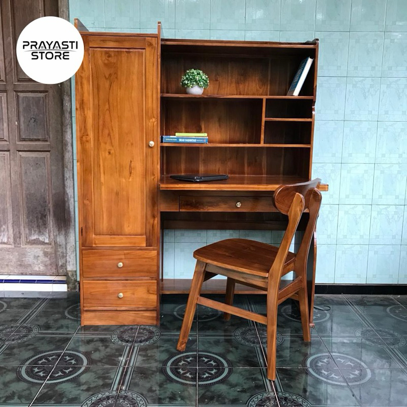 meja belajar jati - meja kerja jati free kursi