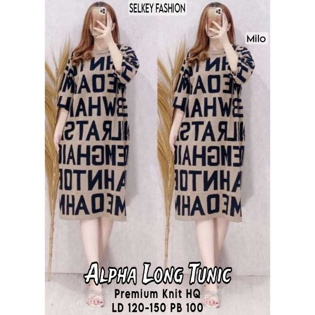 Alpha Long Tunik Selkey Rajut Knit Wanita Super Jumbo LD 120 - 150 Bahan Premium Tebal Adem