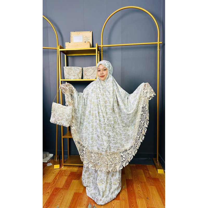 MUKENA PRADA KATUN FOIL 2in1 TAS RANTAI MEWAH